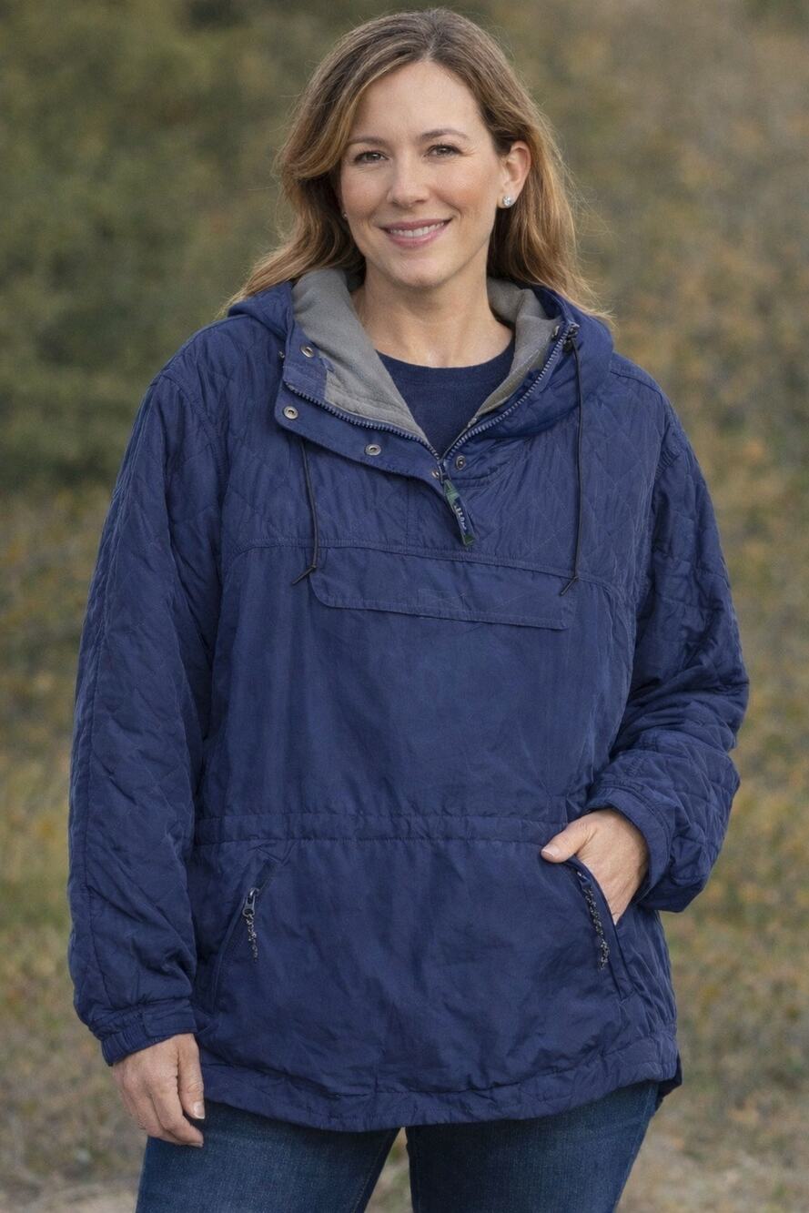LL Bean Women’s Navy Blue Pullover Jacket Coat Hood Size XL P synthetic Down VTG